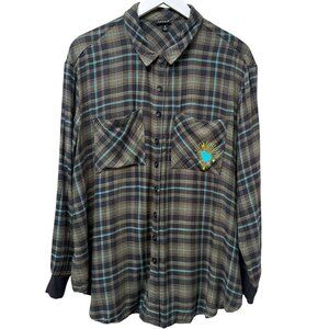 TORRID Flannel Shirt Large (Torrid 0) Olive Green Plaid Heart Long Sleeve Womens